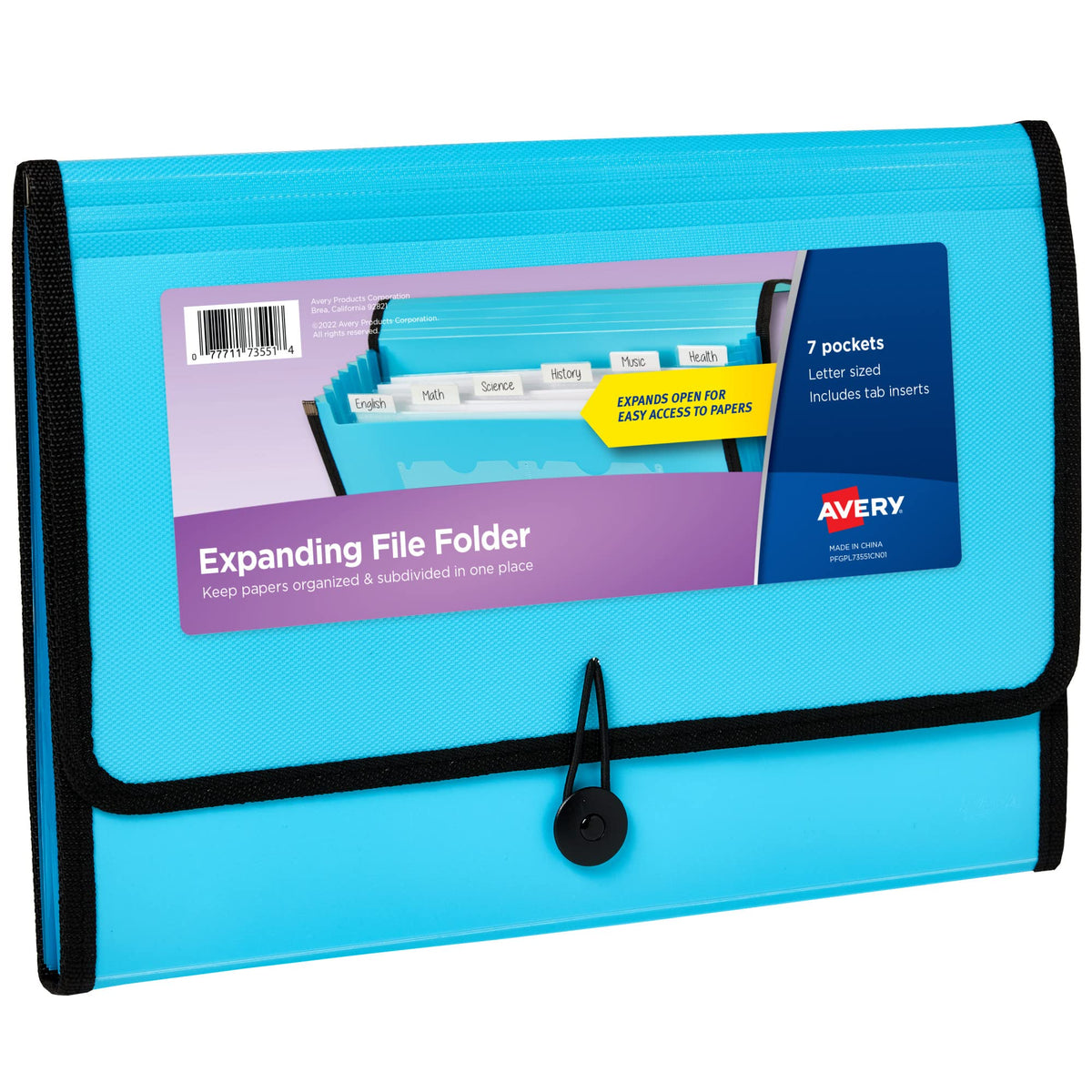 Avery® Expanding File Folder Organizer, 7-Pocket Accordion File Organizer, Black, Holds 425 Letter/A4-Size Sheets (73550)