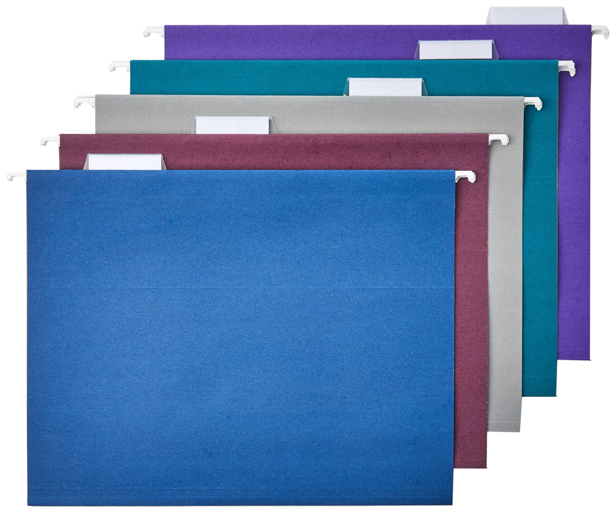 Amazon Basics Hanging File Folders with Adjustable Tabs for Document Organization, Letter Size, Aqua, 25-Pack