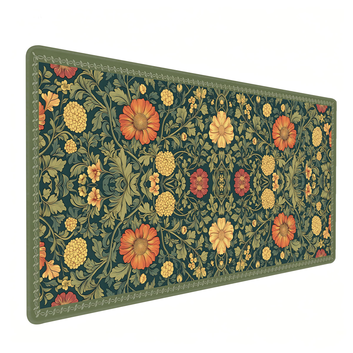 Dark Green Floral XXL Desk Mat, Extra Large Mouse Pad with Anti-Slip Base & Stitched Edges for Women, Aesthetic Desk Pad for Home Office Computer, Keyboard Mat Office Supplies Decor