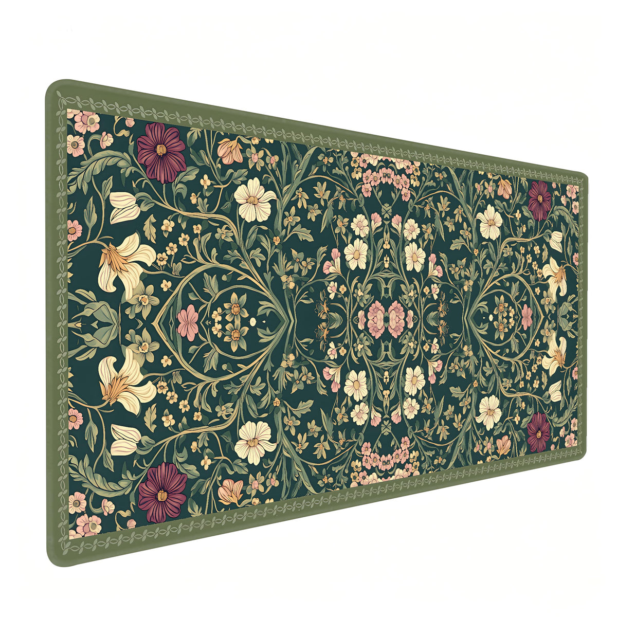 Dark Green Floral XXL Desk Mat, Extra Large Mouse Pad with Anti-Slip Base & Stitched Edges for Women, Aesthetic Desk Pad for Home Office Computer, Keyboard Mat Office Supplies Decor
