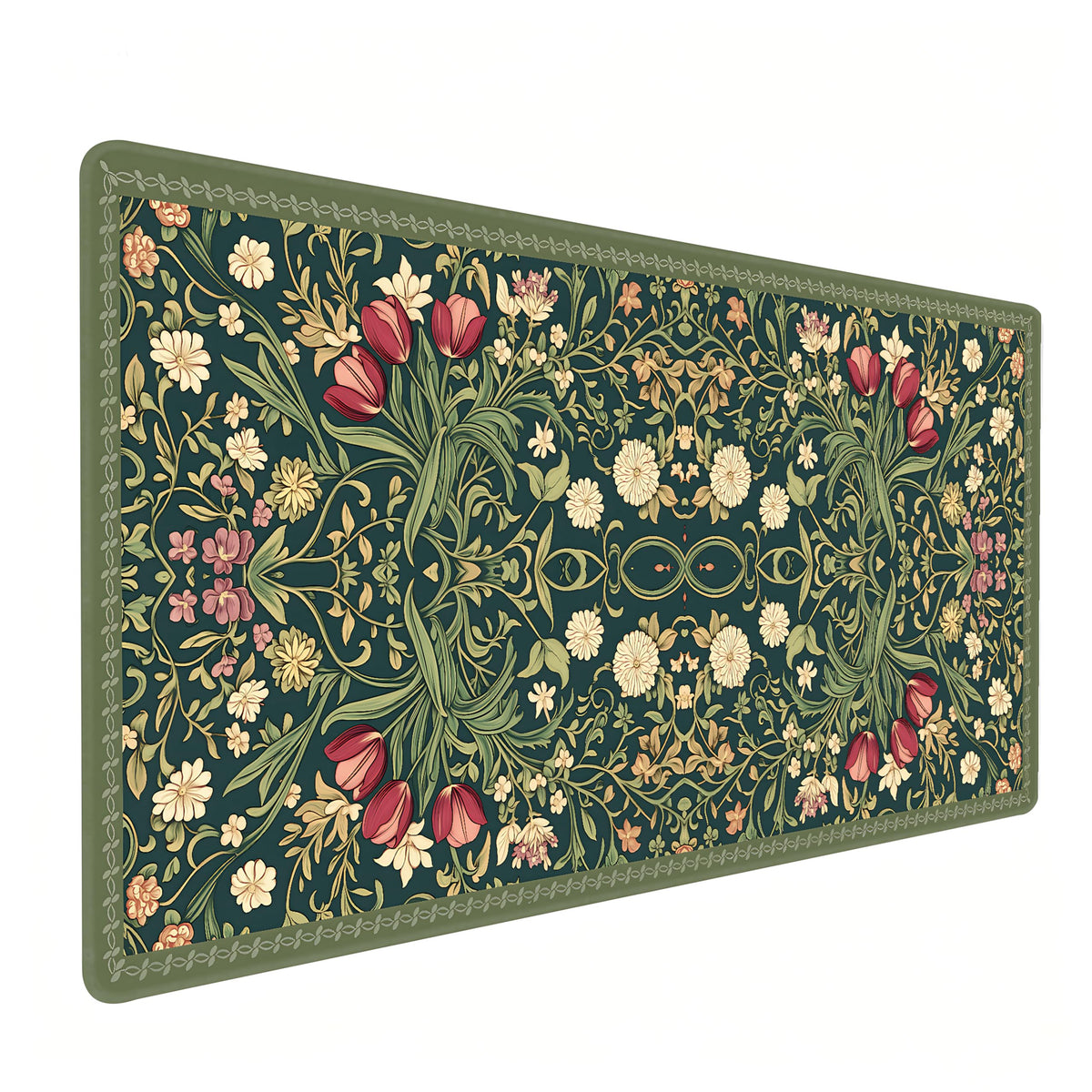 Dark Green Floral XXL Desk Mat, Extra Large Mouse Pad with Anti-Slip Base & Stitched Edges for Women, Aesthetic Desk Pad for Home Office Computer, Keyboard Mat Office Supplies Decor