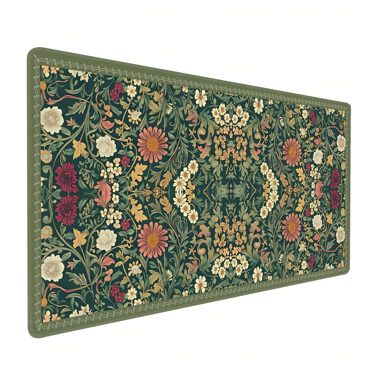 Dark Green Floral XXL Desk Mat, Extra Large Mouse Pad with Anti-Slip Base & Stitched Edges for Women, Aesthetic Desk Pad for Home Office Computer, Keyboard Mat Office Supplies Decor
