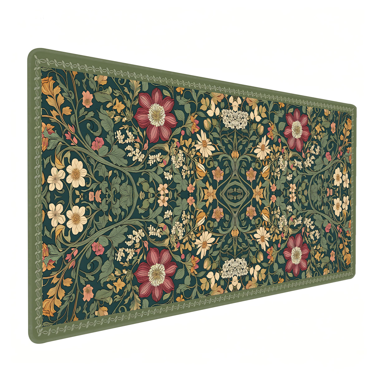 Dark Green Floral XXL Desk Mat, Extra Large Mouse Pad with Anti-Slip Base & Stitched Edges for Women, Aesthetic Desk Pad for Home Office Computer, Keyboard Mat Office Supplies Decor