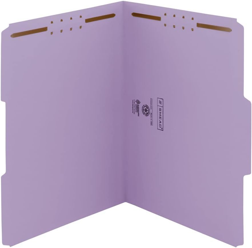Smead Blue Fastener File Folders with Prongs, 3 Tab Letter Size
