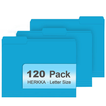 File Folder, HERKKA 120 Pack 1/3 Cut Tab File Folders, File Folders Great for Organizing and Filing, Letter Size, Light Blue