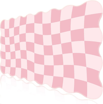 L-SPOUTTO Pink Mouse Pad,Geometric Desk Mat XXL Large Scalloped Gaming Mousepad,35.4x15.7in Non-Slip Rubber Base Keyboard Pad Waterproof Desktop Mat for Laptop Computer Game Home Office-Checkered