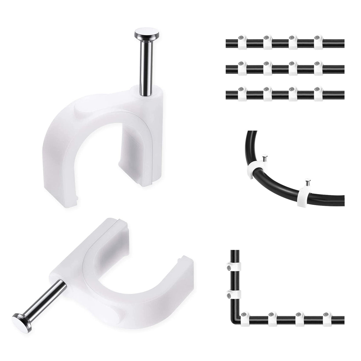Abnii Cable Nails Clips, 400 Pcs, 4mm 6mm 8mm 10mm, Wire Wall Clips, White