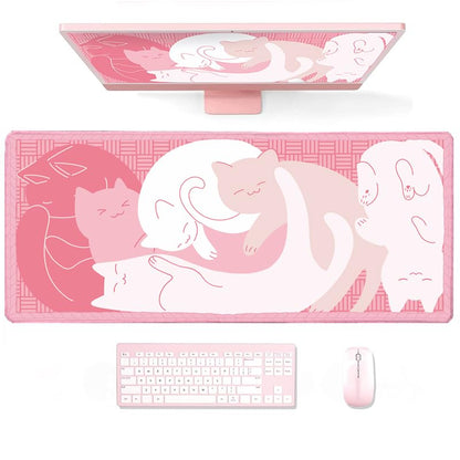 Gaming Mouse Pad XXL Extended Anime Mouse Pad 31.5x15.7inch, Large Cute Kawaii Big Computer Mouse Mat Desk Pad with Non-Slip Rubber Base and Stitched Edge for Home Office-Black Ink Cat