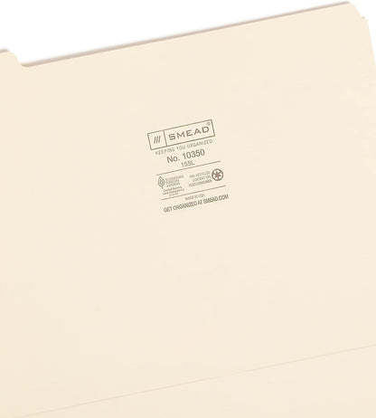 Smead File Folder, 1/5-Cut Tab, Assorted Positions, Letter Size, Manila, 100 per Box (10350)