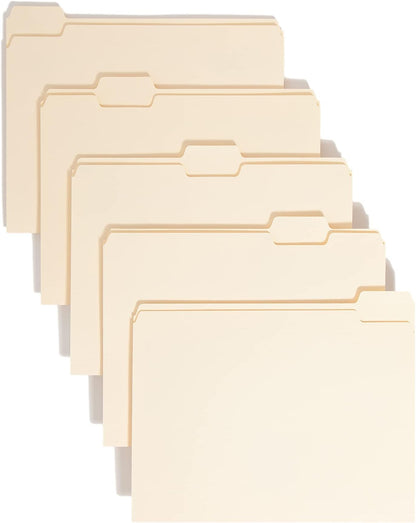 Smead File Folder, 1/5-Cut Tab, Assorted Positions, Letter Size, Manila, 100 per Box (10350)