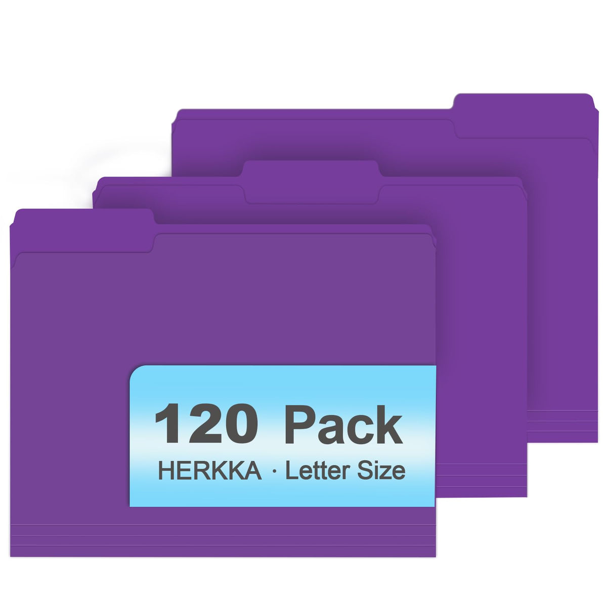 File Folder, HERKKA 120 Pack 1/3 Cut Tab File Folders, File Folders Great for Organizing and Filing, Letter Size, Light Blue