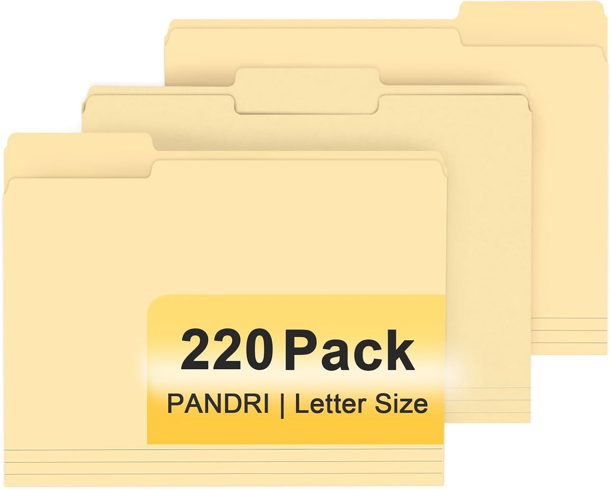 PANDRI Colored File Folders, 220 Pack 1/3 Cut Tab File Folder, Manila