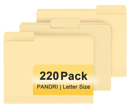 PANDRI Colored File Folders, 220 Pack 1/3 Cut Tab File Folder, Manila