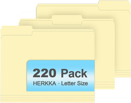 Manila Folders, HERKKA 220 Pack 1/3 Cut Tab File Folders, Manila Folders 8.5 x 11 Designed for Office and Classroom Use, Letter Size