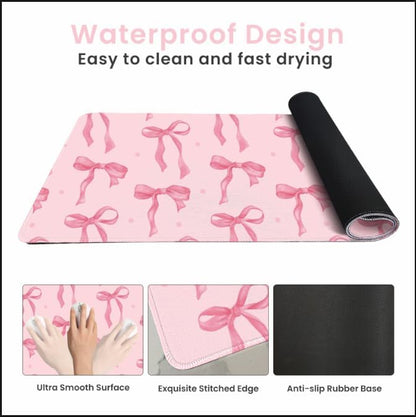 Pink Desk Mat, Mouse Pad Bows Computer Desk Mat Girl Office Decor 31.5x11.8