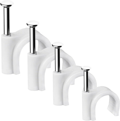 Abnii Cable Nails Clips, 400 Pcs, 4mm 6mm 8mm 10mm, Wire Wall Clips, White