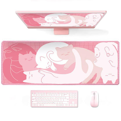 Gaming Mouse Pad XXL Extended Anime Mouse Pad 31.5x15.7inch, Large Cute Kawaii Big Computer Mouse Mat Desk Pad with Non-Slip Rubber Base and Stitched Edge for Home Office-Black Ink Cat