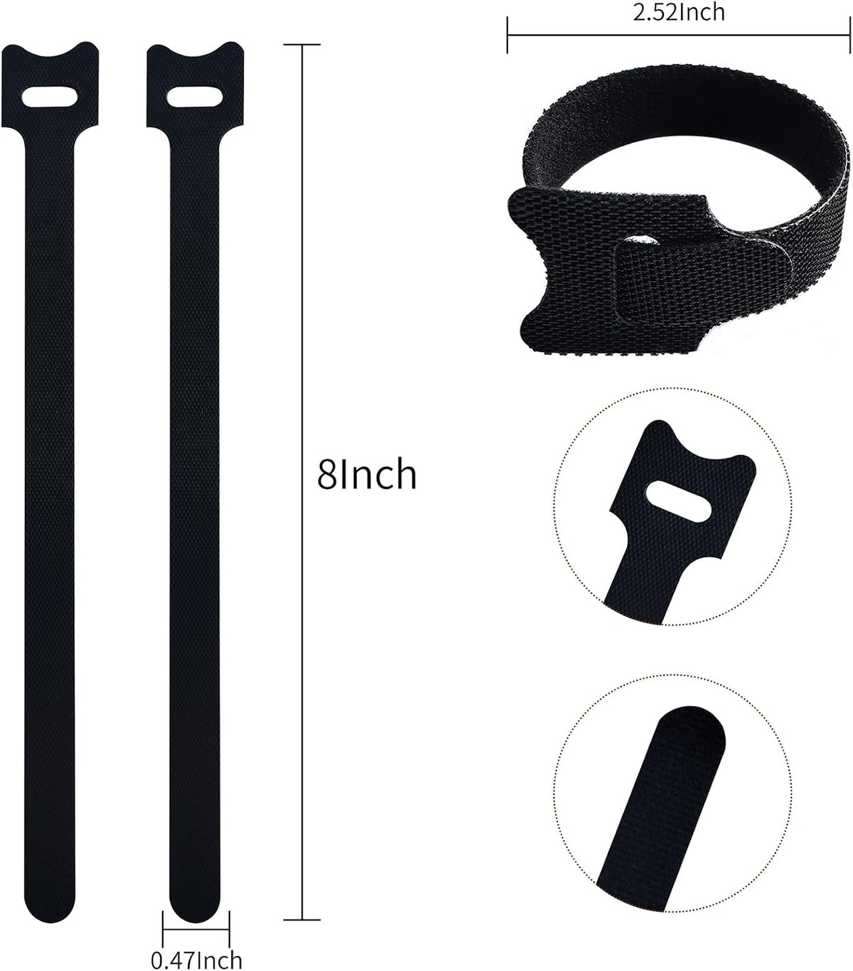 200 PCS 8 Inches Black Reusable Cable Ties, Adjustable Cord Straps, Cable Organizer, Cord Wrap and Hook Loop Cords Management,Adjustable Cord Ties