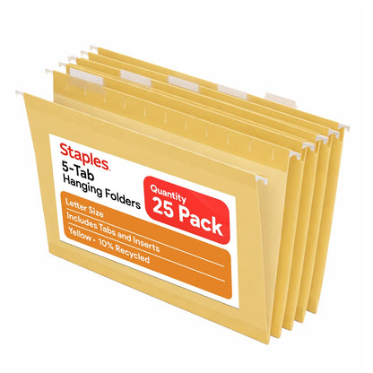 Staples Hanging File Folders, Letter Size, Purple, 5-Tab, 25/Pk