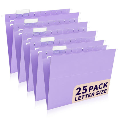 25-Pack Pastel Hanging File Folders, Letter Size with 1/5-Cut Tabs, 35 Transparent Label Cards, 50 Sticker Labels–Home Office & Filing Cabinets