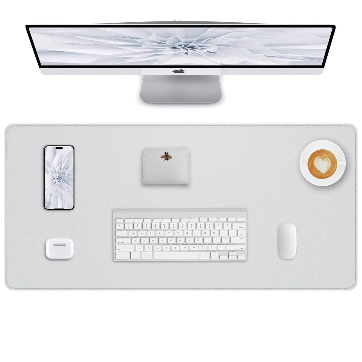 AFIING Desk Pad Protector 23.6" x 13.7" - Non-Slip Waterproof PU Leather Desk Mat for Mouse, Keyboard, Laptop, Office and Home Workspace (Beige)