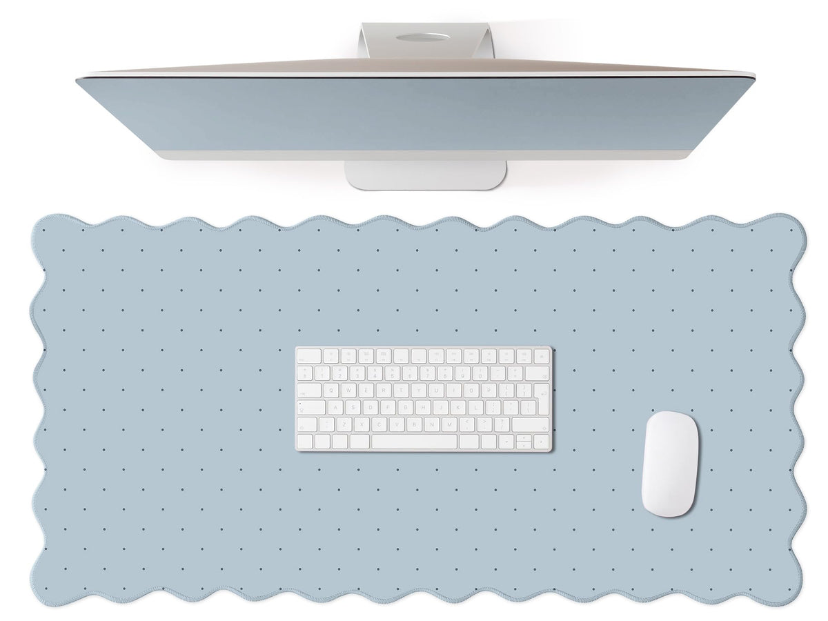 Cute Brown Scalloped Desk Mat with Polka Dot Large Mouse Pad Computer Mat Aesthetic Keyboard Mat for Desktop Laptop Protector for Office & Home 31" x 15.7"