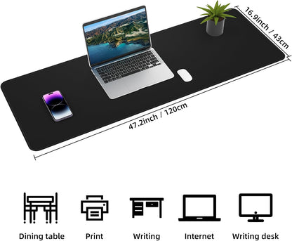 AFIING Large Desk Mat, 47" x 17",Black,Leather Desk Pad Protector for Mouse