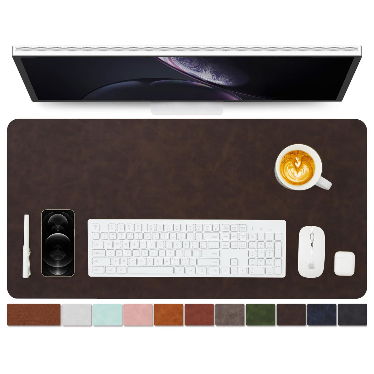 Distressed Leather Desk Mat - Non-Slip PU Desk Pad for Office and Home - Desk Organization and Accessories - Ideal for Large Mouse Pad and Desk Mats on Top of Desks(Espresso,31.5"x 15.7")