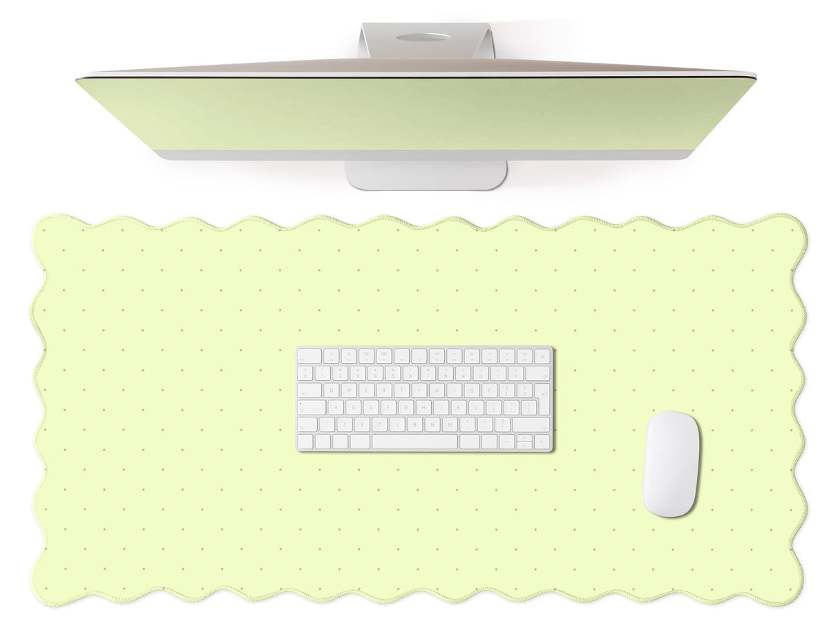 Cute Brown Scalloped Desk Mat with Polka Dot Large Mouse Pad Computer Mat Aesthetic Keyboard Mat for Desktop Laptop Protector for Office & Home 31" x 15.7"