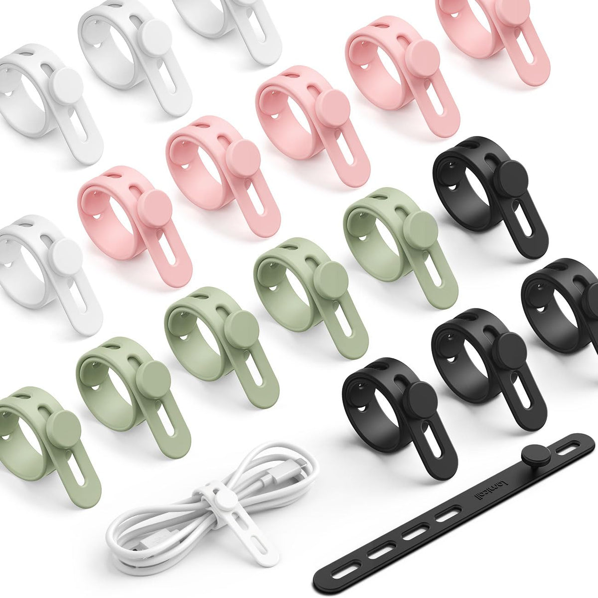 Lamicall 20 Pack Silicone Cable Ties, Reusable Cord Organizer Straps