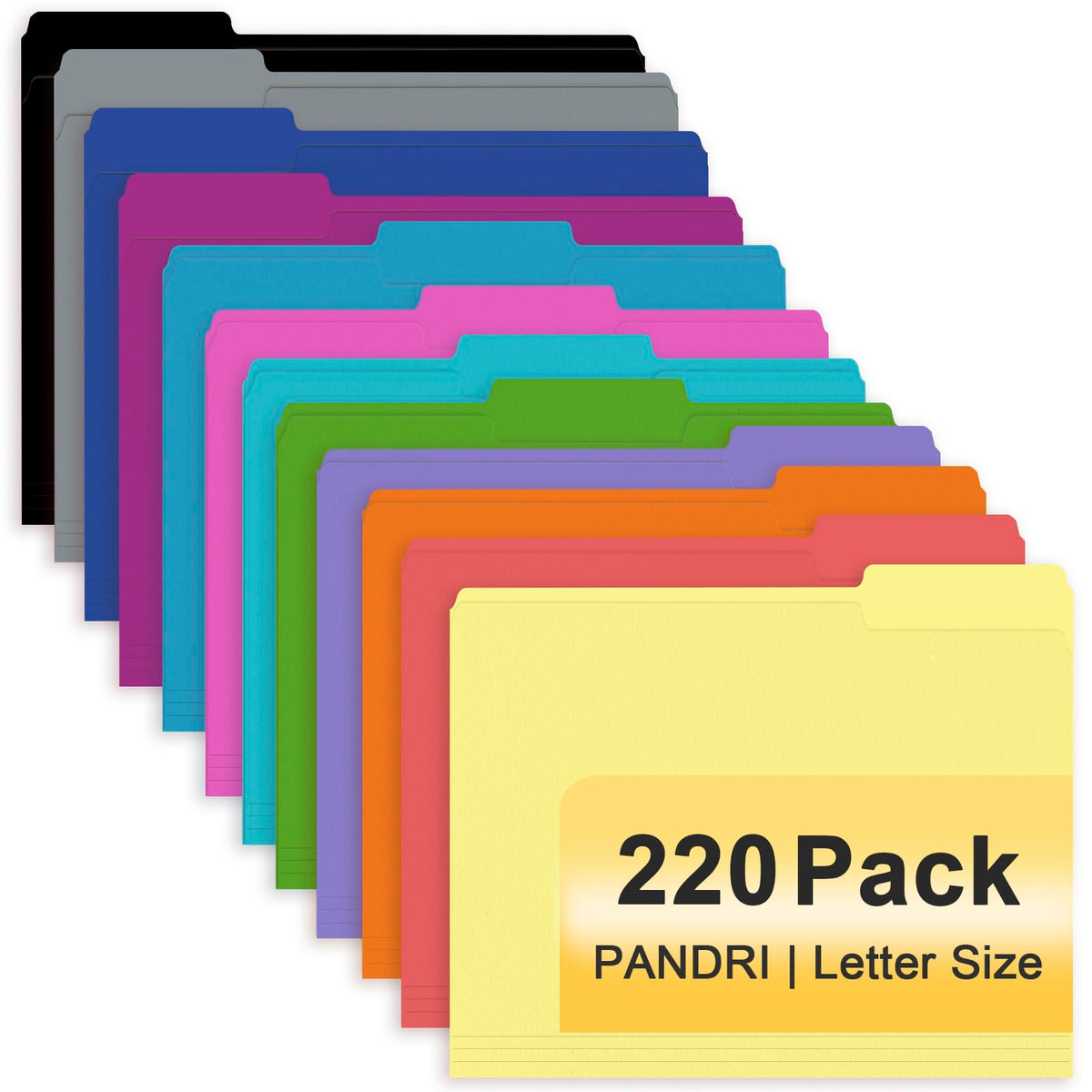 PANDRI Colored File Folders, 220 Pack 1/3 Cut Tab File Folder, Manila