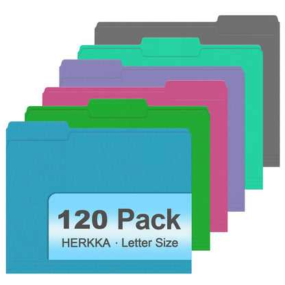 File Folder, HERKKA 120 Pack 1/3 Cut Tab File Folders, File Folders Great for Organizing and Filing, Letter Size, Light Blue