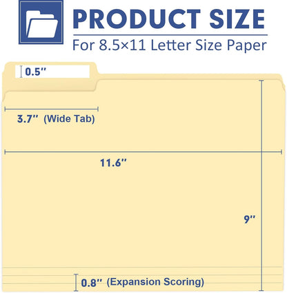 PANDRI Colored File Folders, 270 Pack 1/3 Cut Tab File Folder, 6 Colors