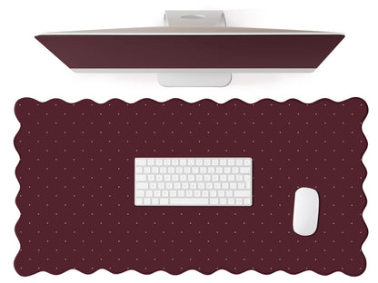 Cute Brown Scalloped Desk Mat with Polka Dot Large Mouse Pad Computer Mat Aesthetic Keyboard Mat for Desktop Laptop Protector for Office & Home 31" x 15.7"