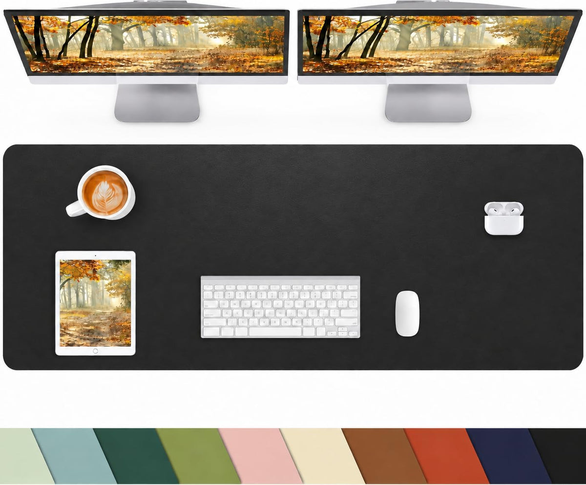 Leather Desk Pad Protector, Office Desk Mat, Large Mouse Pad, Non-Slip PU Leather Desk Blotter, Laptop Desk Pad Desk Accessories for Office and Home (Black, 40" x 17")