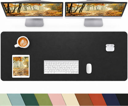Leather Desk Pad Protector, Office Desk Mat, Large Mouse Pad, Non-Slip PU Leather Desk Blotter, Laptop Desk Pad Desk Accessories for Office and Home (Black, 40" x 17")