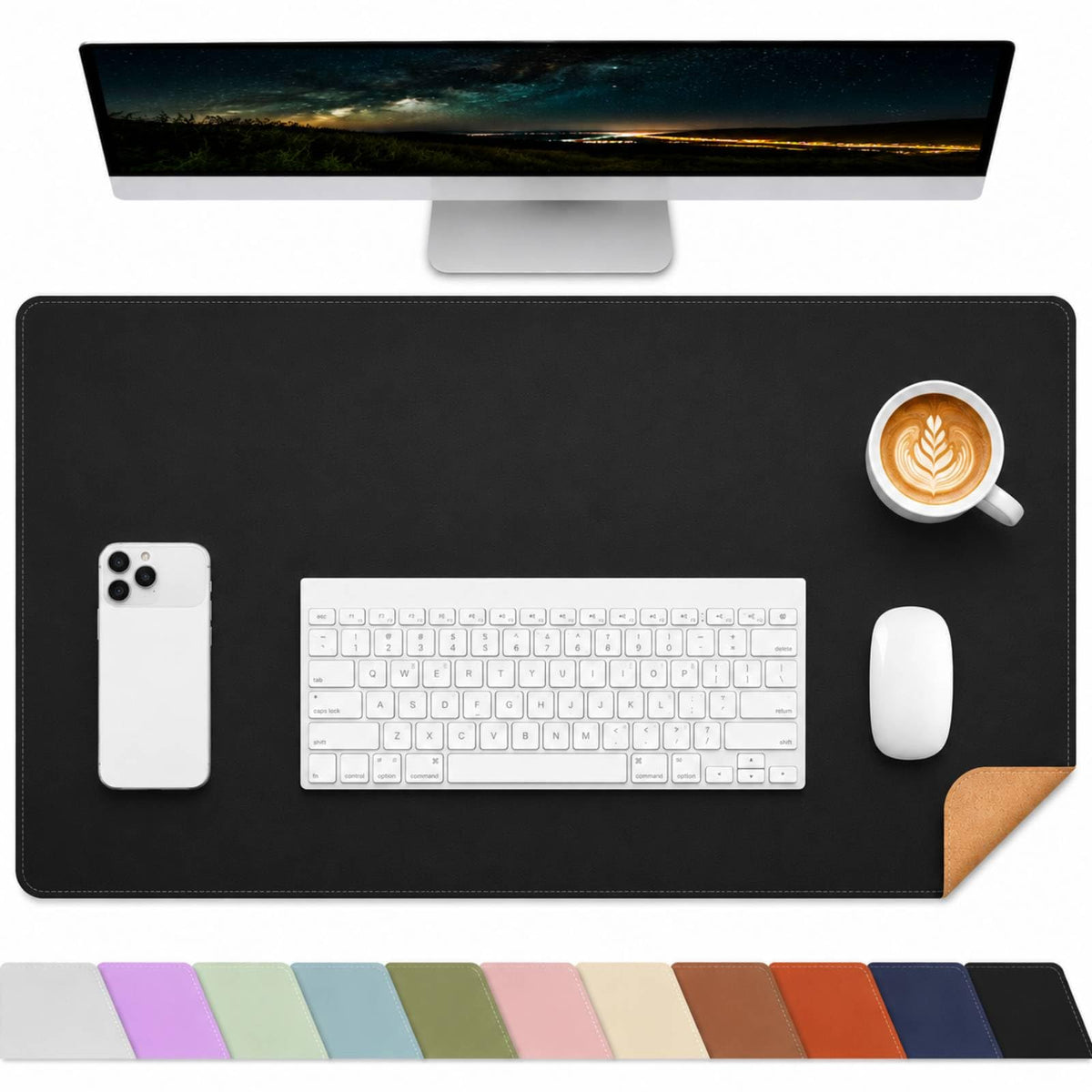 AFIING Large Desk Mat, 47" x 17",Black,Leather Desk Pad Protector for Mouse