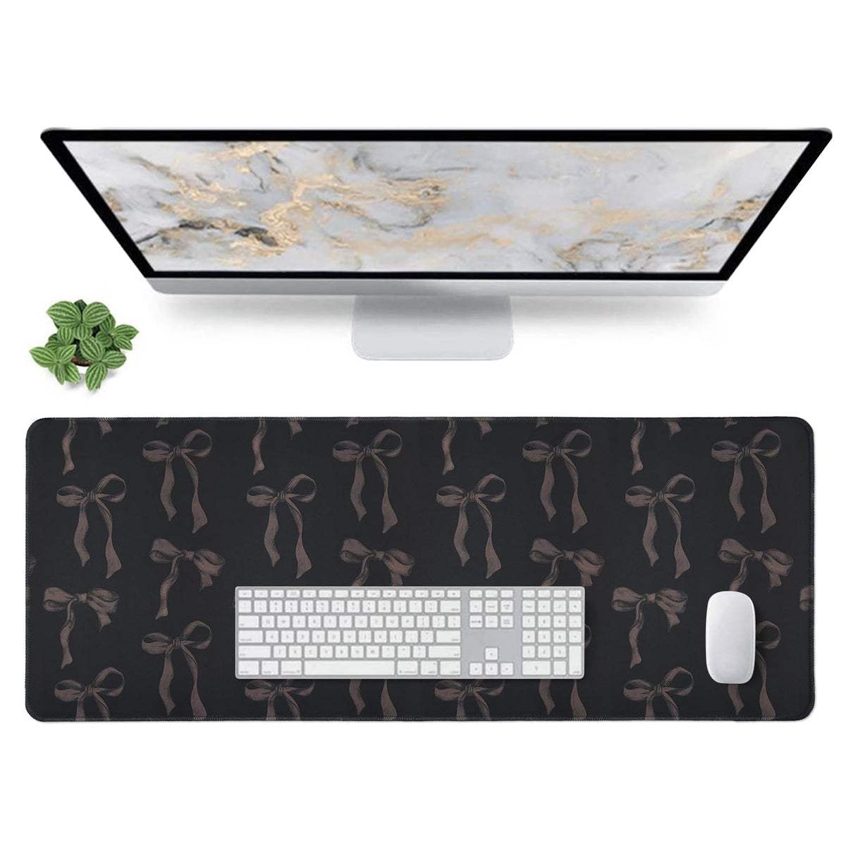 Pink Desk Mat, Mouse Pad Bows Computer Desk Mat Girl Office Decor 31.5x11.8