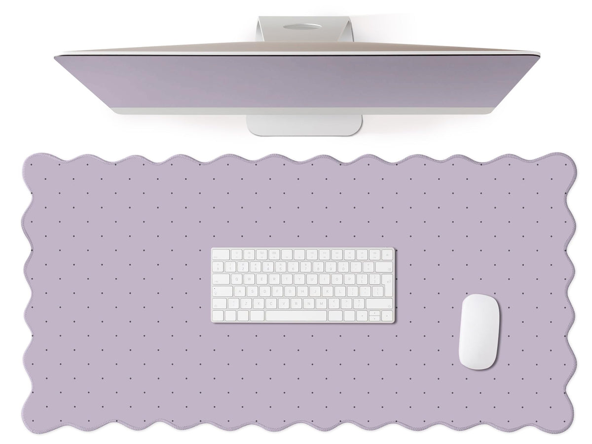 Cute Brown Scalloped Desk Mat with Polka Dot Large Mouse Pad Computer Mat Aesthetic Keyboard Mat for Desktop Laptop Protector for Office & Home 31" x 15.7"