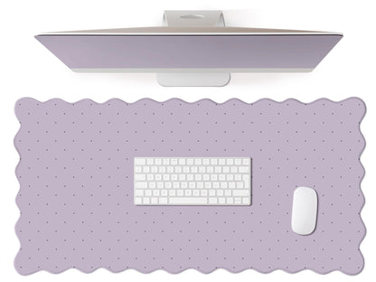 Cute Brown Scalloped Desk Mat with Polka Dot Large Mouse Pad Computer Mat Aesthetic Keyboard Mat for Desktop Laptop Protector for Office & Home 31" x 15.7"