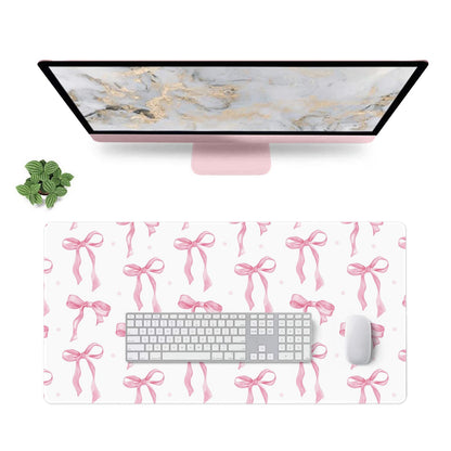Pink Desk Mat, Mouse Pad Bows Computer Desk Mat Girl Office Decor 31.5x11.8