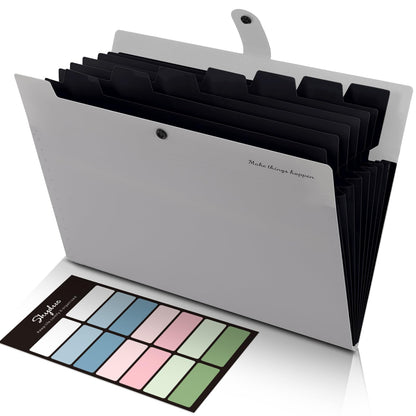 SKYDUE Expanding File Organizer with 8 Pockets, Accordion File Folders with Labels, Portable Document Paper Bill Receipt Organizer, Home College School Office Supplies, Letter Size,Milk Tea Brow