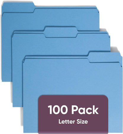 Smead Blue File Folders for Documents, with 1/3-Cut Tabs, Letter Size, Blue, 100 Pack for Easy Organization and Office Use (12043)