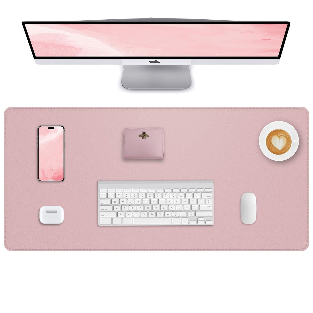 AFIING Desk Pad Protector 23.6" x 13.7" - Non-Slip Waterproof PU Leather Desk Mat for Mouse, Keyboard, Laptop, Office and Home Workspace (Beige)
