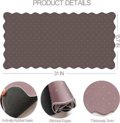 Cute Brown Scalloped Desk Mat with Polka Dot Large Mouse Pad Computer Mat Aesthetic Keyboard Mat for Desktop Laptop Protector for Office & Home 31" x 15.7"