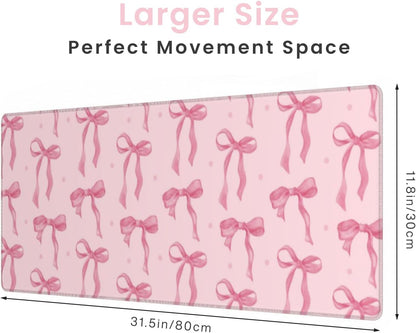 Pink Desk Mat, Mouse Pad Bows Computer Desk Mat Girl Office Decor 31.5x11.8