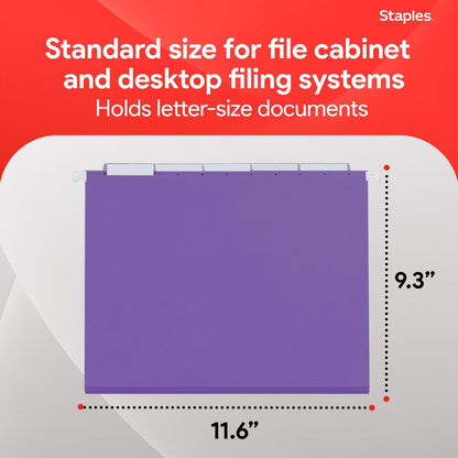 Staples Hanging File Folders, Letter Size, Purple, 5-Tab, 25/Pk