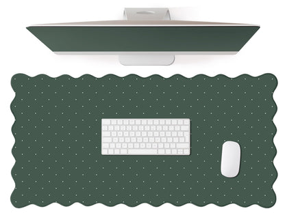 Cute Brown Scalloped Desk Mat with Polka Dot Large Mouse Pad Computer Mat Aesthetic Keyboard Mat for Desktop Laptop Protector for Office & Home 31" x 15.7"