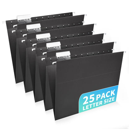 25-Pack Pastel Hanging File Folders, Letter Size with 1/5-Cut Tabs, 35 Transparent Label Cards, 50 Sticker Labels–Home Office & Filing Cabinets