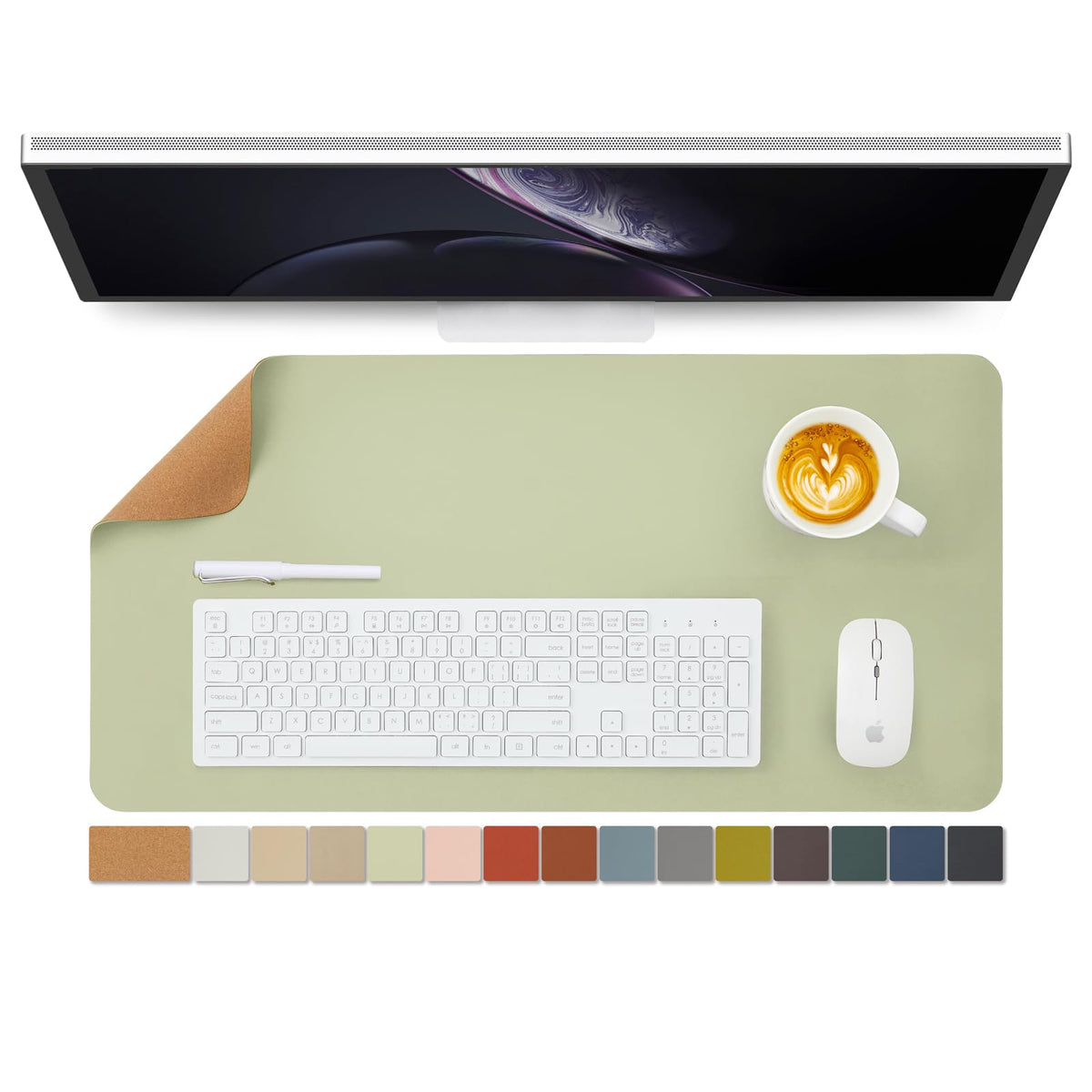 Large Cork Desk Mat - 47.2"x 17" Desk Pad for Office and Home - Ideal for Large Mouse Pad and Desk Mats on Top of Desks(Dark Green)